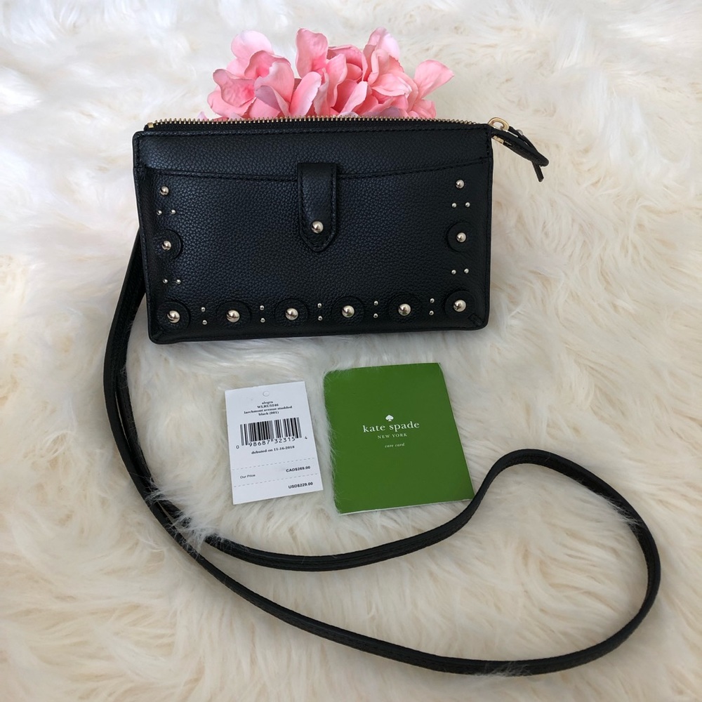 New Kate Spade Alegra Black Studded Crossbody Bag